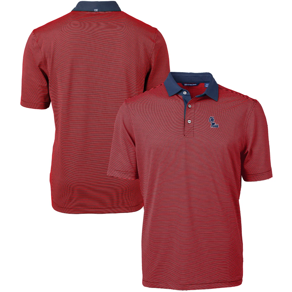 Men's Cutter & Buck Red/Navy Ole Miss Rebels Big Tall Virtue Eco Pique Micro Stripe Recycled Polo