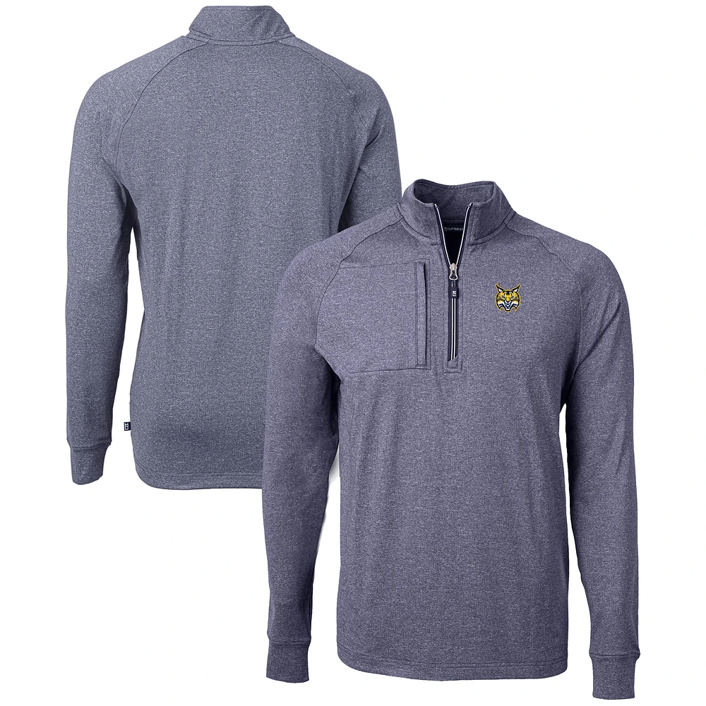 Men's Cutter & Buck Heather Navy Quinnipiac Bobcats Big Tall Adapt Eco Knit Quarter-Zip Pullover Top