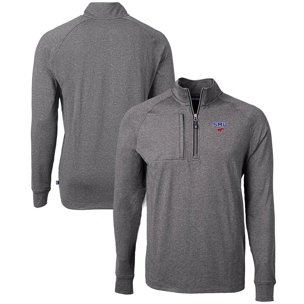 Men's Cutter & Buck Heather Black SMU Mustangs Big Tall Adapt Eco Knit Quarter-Zip Pullover Top