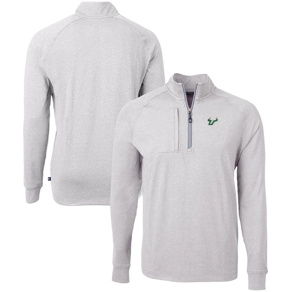 Men's Cutter & Buck Heather Gray South Florida Bulls Big Tall Adapt Eco Knit Quarter-Zip Pullover Top