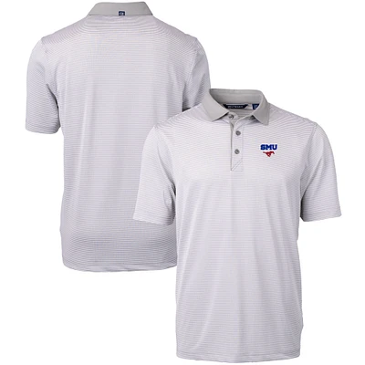 Men's Cutter & Buck Gray/White SMU Mustangs Big Tall Virtue Eco Pique Micro Stripe Recycled Polo