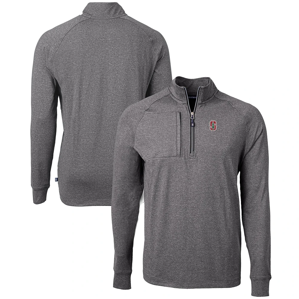 Men's Cutter & Buck Heather Black Stanford Cardinal Big Tall Adapt Eco Knit Quarter-Zip Pullover Top