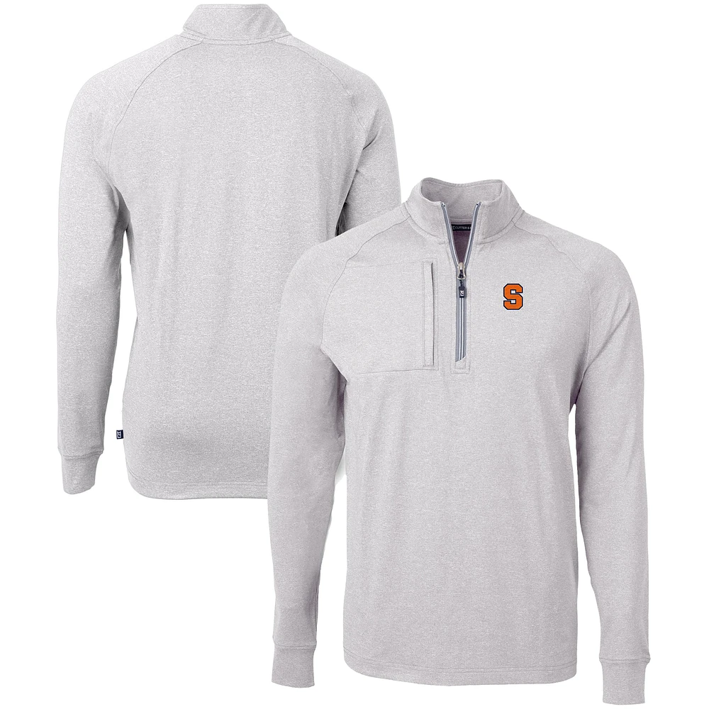 Men's Cutter & Buck Heather Gray Syracuse Orange Big Tall Adapt Eco Knit Quarter-Zip Pullover Top