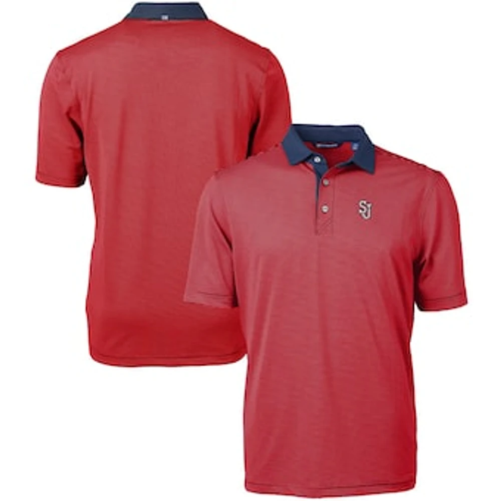 Men's Cutter & Buck Red/Navy St. John's Red Storm Big Tall Virtue Eco Pique Micro Stripe Recycled Polo