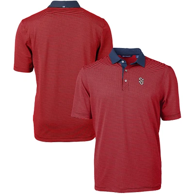 Men's Cutter & Buck Red/Navy St. John's Red Storm Big Tall Virtue Eco Pique Micro Stripe Recycled Polo