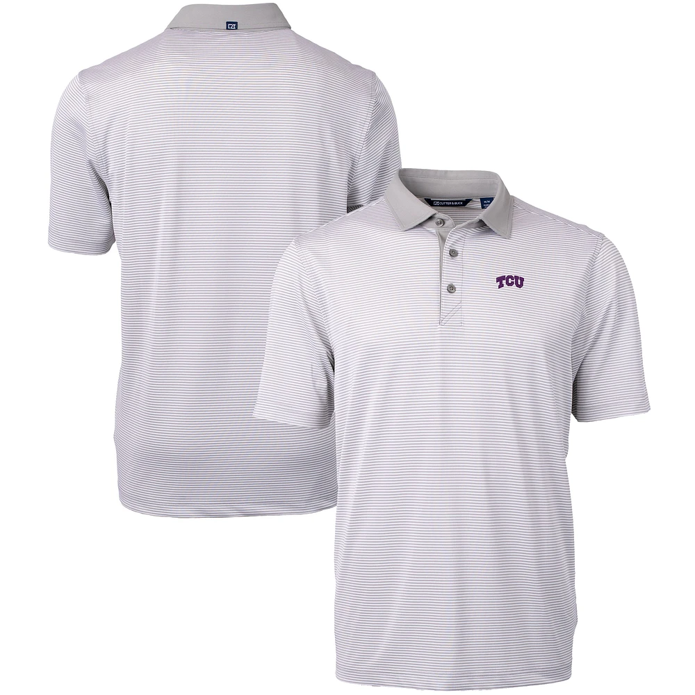 Men's Cutter & Buck Gray/White TCU Horned Frogs Big Tall Virtue Eco Pique Micro Stripe Recycled Polo