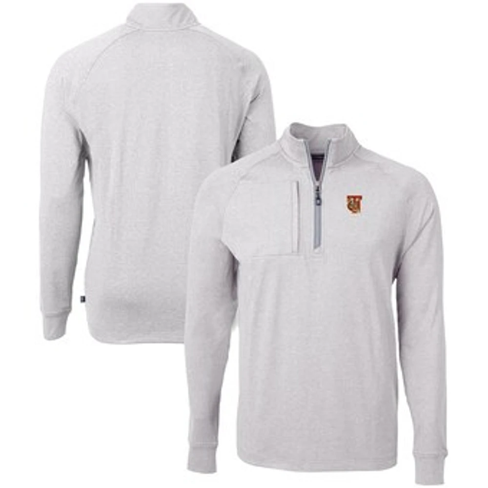 Men's Cutter & Buck Heather Gray Tuskegee Golden Tigers Big & Tall Adapt Eco Knit Quarter-Zip Pullover Top