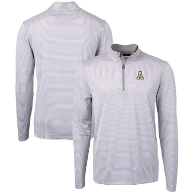 Men's Cutter & Buck Gray/White Appalachian State Mountaineers Big Tall Virtue Eco Pique Micro Stripe Recycled Quarter-Zip Pullover Top