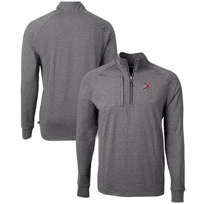Men's Cutter & Buck Heather Black Utah Utes Big Tall Adapt Eco Knit Quarter-Zip Pullover Top