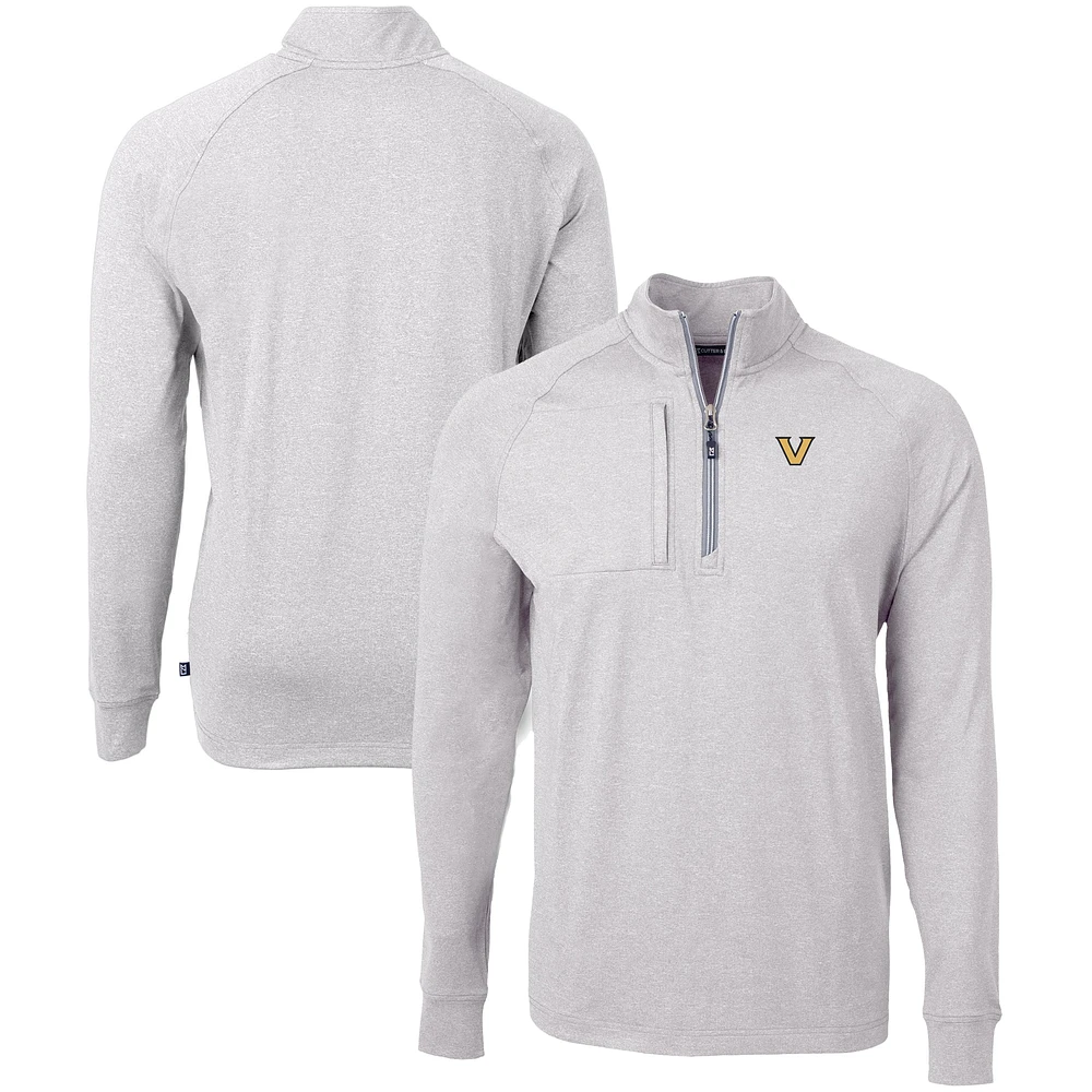 Men's Cutter & Buck Heather Gray Vanderbilt Commodores Big Tall Adapt Eco Knit Quarter-Zip Pullover Top