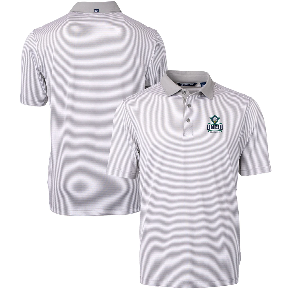 Men's Cutter & Buck Gray/White UNC Wilmington Seahawks Big Tall Virtue Eco Pique Micro Stripe Recycled Polo