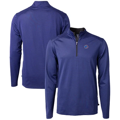 Men's Cutter & Buck Royal/Black Boise State Broncos Big Tall Virtue Eco Pique Micro Stripe Recycled Quarter-Zip Pullover Top