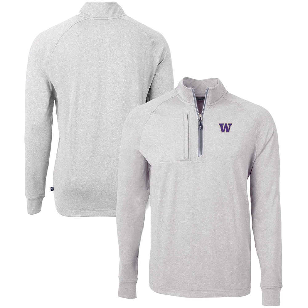 Men's Cutter & Buck Heather Gray Washington Huskies Big & Tall Adapt Eco Knit Quarter-Zip Pullover Top