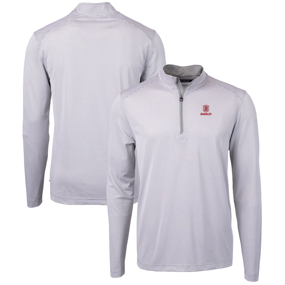 Men's Cutter & Buck Gray/White Bradley Braves Big Tall Virtue Eco Pique Micro Stripe Recycled Quarter-Zip Pullover Top