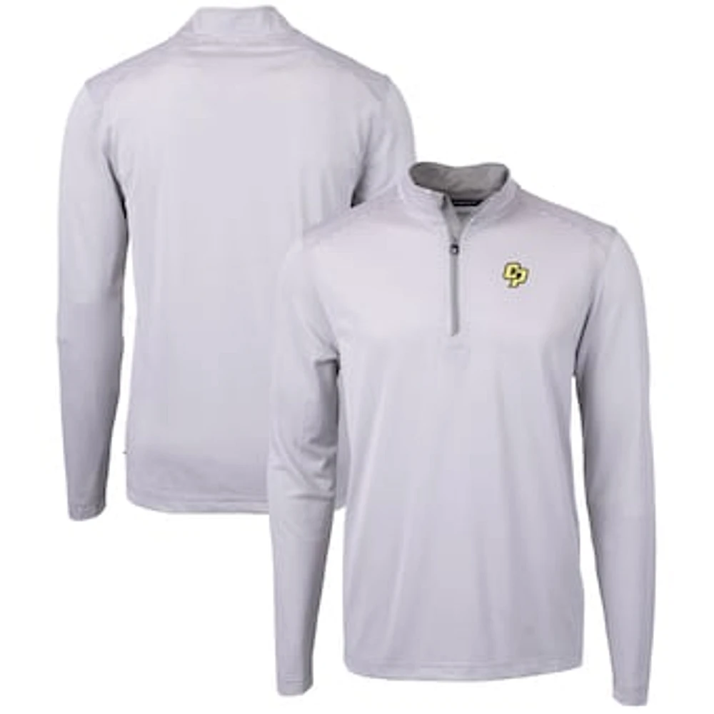 Men's Cutter & Buck Gray/White Cal Poly Mustangs Big Tall Virtue Eco Pique Micro Stripe Recycled Quarter-Zip Pullover Top