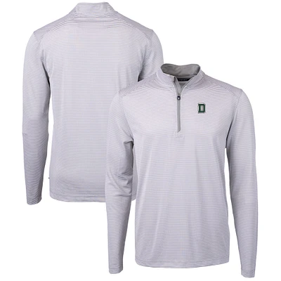 Men's Cutter & Buck Gray/White Dartmouth Big Green Tall Virtue Eco Pique Micro Stripe Recycled Quarter-Zip Pullover Top