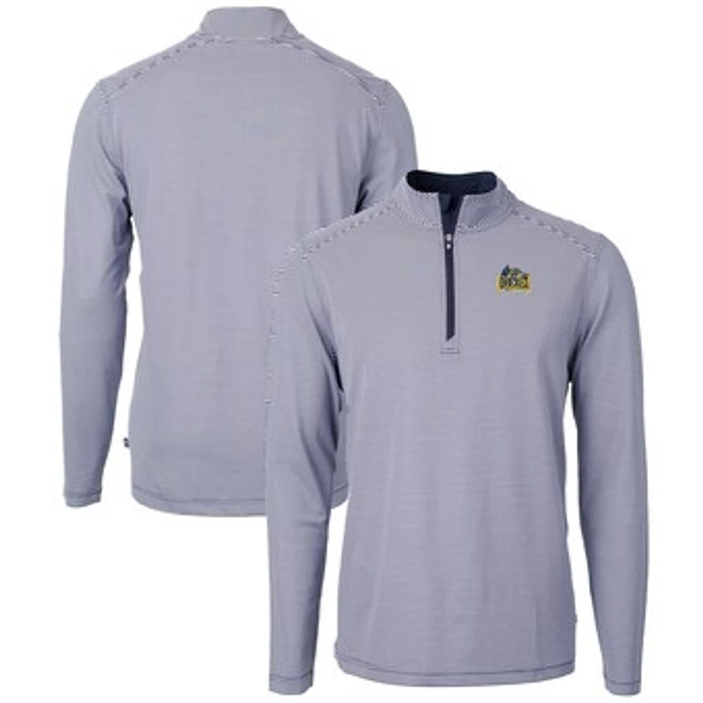Men's Cutter & Buck Navy/White Drexel Dragons Big Tall Virtue Eco Pique Micro Stripe Recycled Quarter-Zip Pullover Top