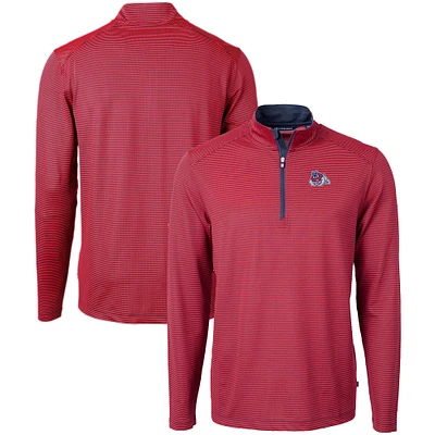 Men's Cutter & Buck Red/Navy Fresno State Bulldogs Big Tall Virtue Eco Pique Micro Stripe Recycled Quarter-Zip Pullover Top
