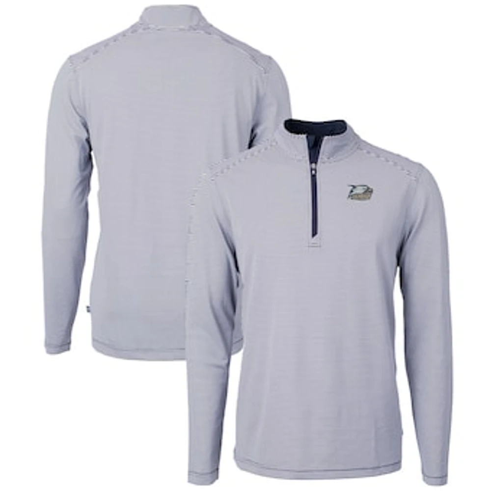 Men's Cutter & Buck Navy/White Georgia Southern Eagles Big Tall Virtue Eco Pique Micro Stripe Recycled Quarter-Zip Pullover Top