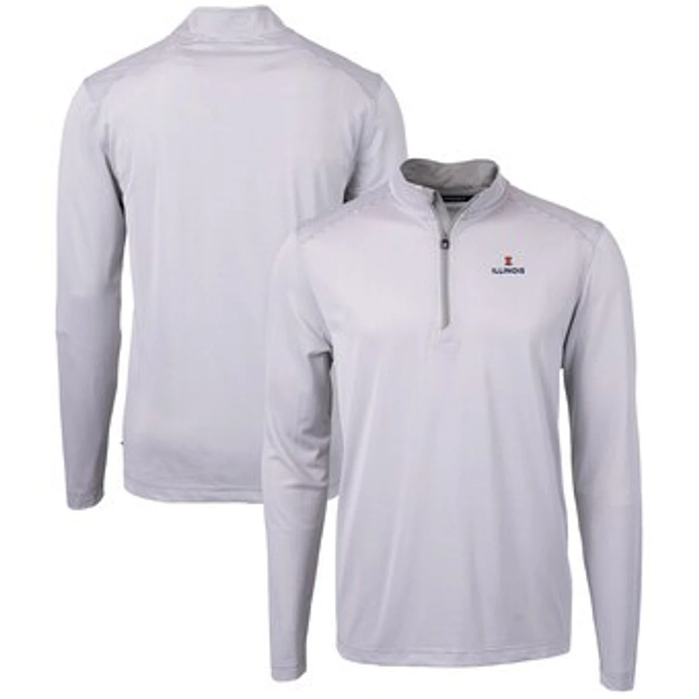 Men's Cutter & Buck Gray/White Illinois Fighting Illini Big Tall Virtue Eco Pique Micro Stripe Recycled Quarter-Zip Pullover Top