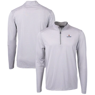 Men's Cutter & Buck Gray/White Illinois Fighting Illini Big Tall Virtue Eco Pique Micro Stripe Recycled Quarter-Zip Pullover Top