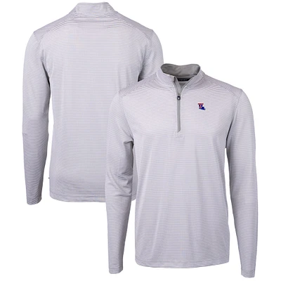 Men's Cutter & Buck Gray/White Louisiana Tech Bulldogs Big & Tall Virtue Eco Pique Micro Stripe Recycled Quarter-Zip Pullover Top