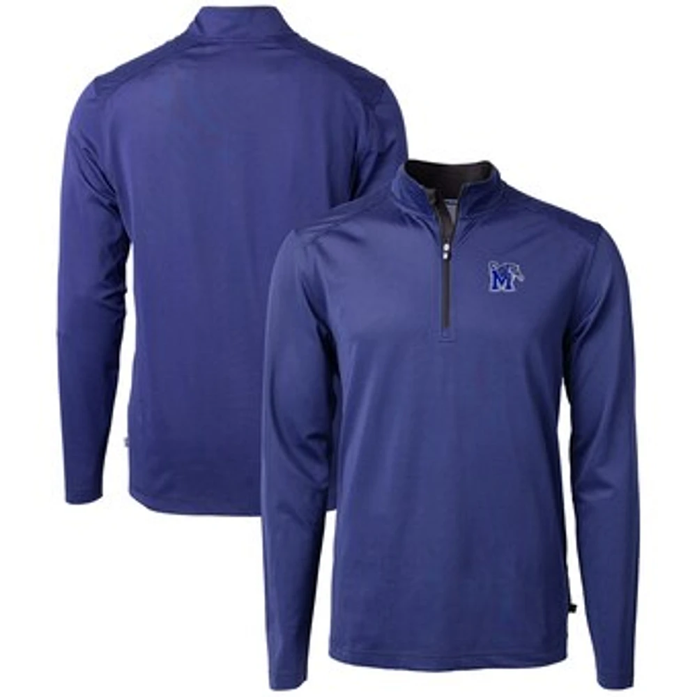 Men's Cutter & Buck Royal/Black Memphis Tigers Big Tall Virtue Eco Pique Micro Stripe Recycled Quarter-Zip Pullover Top
