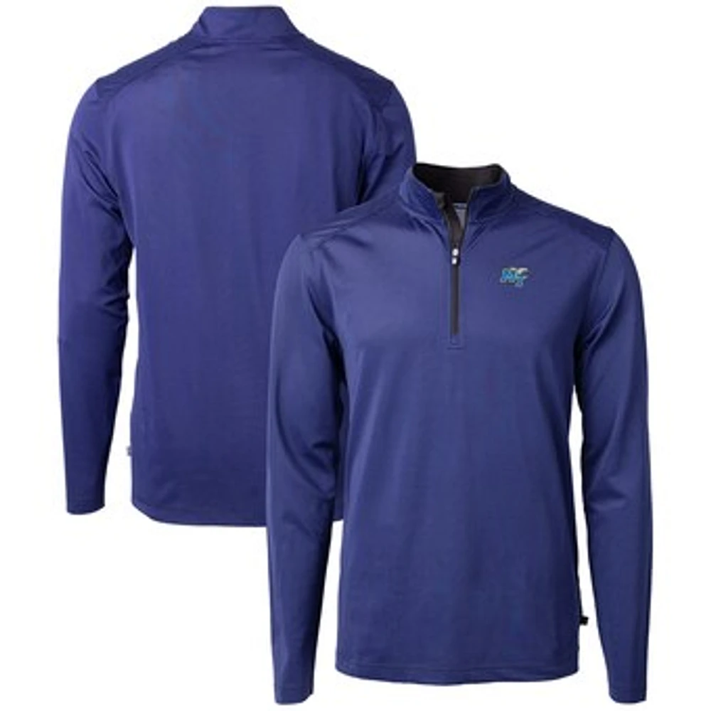 Men's Cutter & Buck Royal/Black MTSU Blue Raiders Big Tall Virtue Eco Pique Micro Stripe Recycled Quarter-Zip Pullover Top