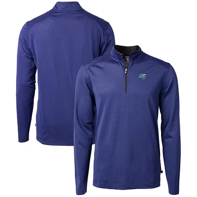 Men's Cutter & Buck Royal/Black MTSU Blue Raiders Big Tall Virtue Eco Pique Micro Stripe Recycled Quarter-Zip Pullover Top