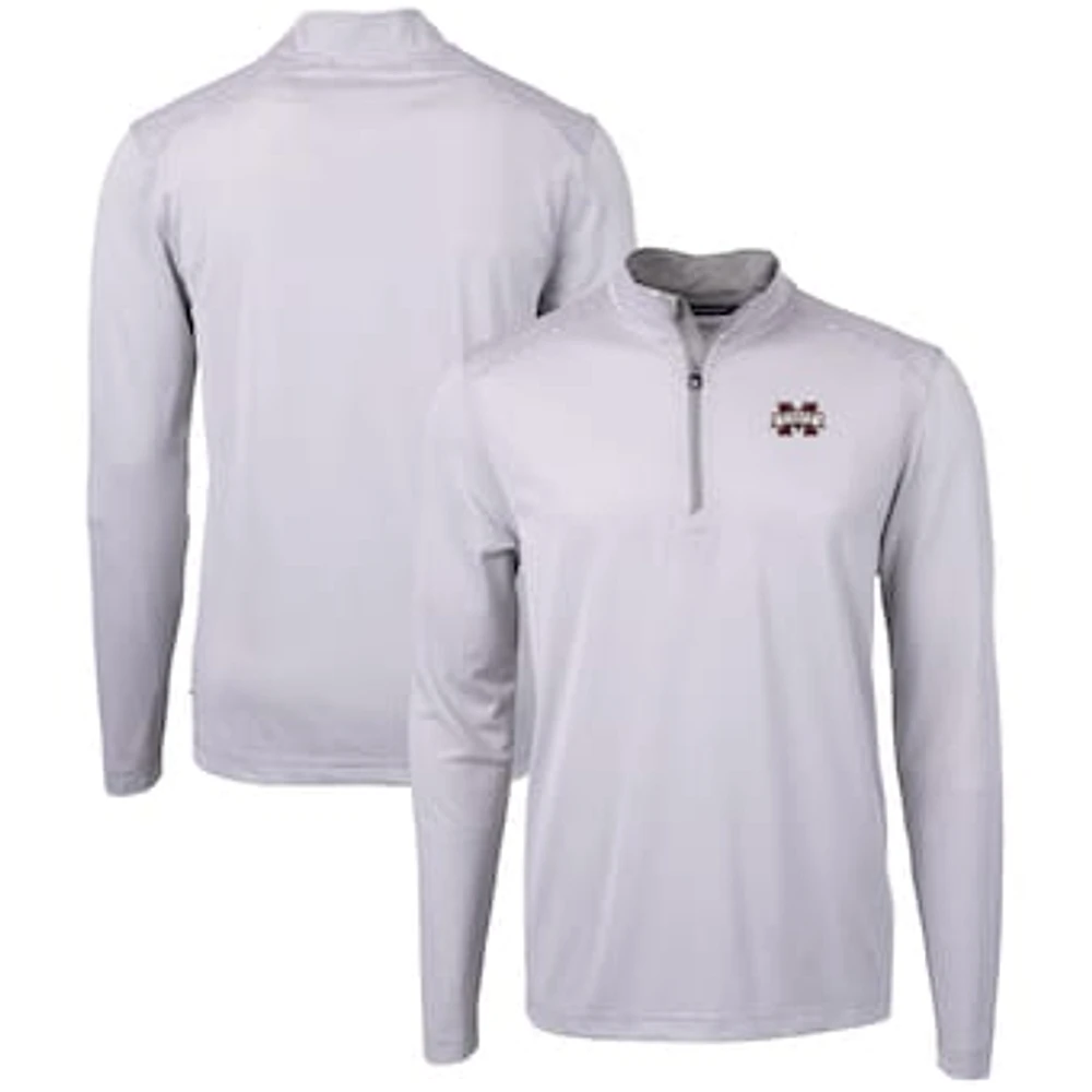 Men's Cutter & Buck Gray/White Mississippi State Bulldogs Big Tall Virtue Eco Pique Micro Stripe Recycled Quarter-Zip Pullover Top