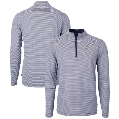 Men's Cutter & Buck Navy/White Navy Midshipmen Big Tall Virtue Eco Pique Micro Stripe Recycled Quarter-Zip Pullover Top
