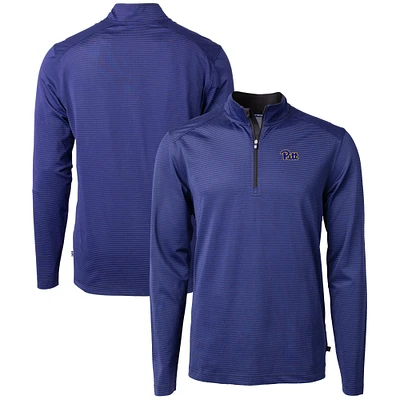 Men's Cutter & Buck Royal/Black Pitt Panthers Big Tall Virtue Eco Pique Micro Stripe Recycled Quarter-Zip Pullover Top