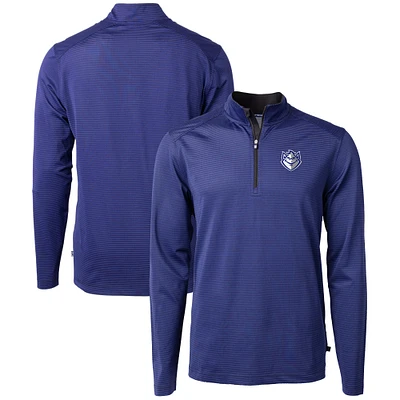 Men's Cutter & Buck Blue/Black Saint Louis Billikens Big Tall Virtue Eco Pique Micro Stripe Recycled Quarter-Zip Pullover Top