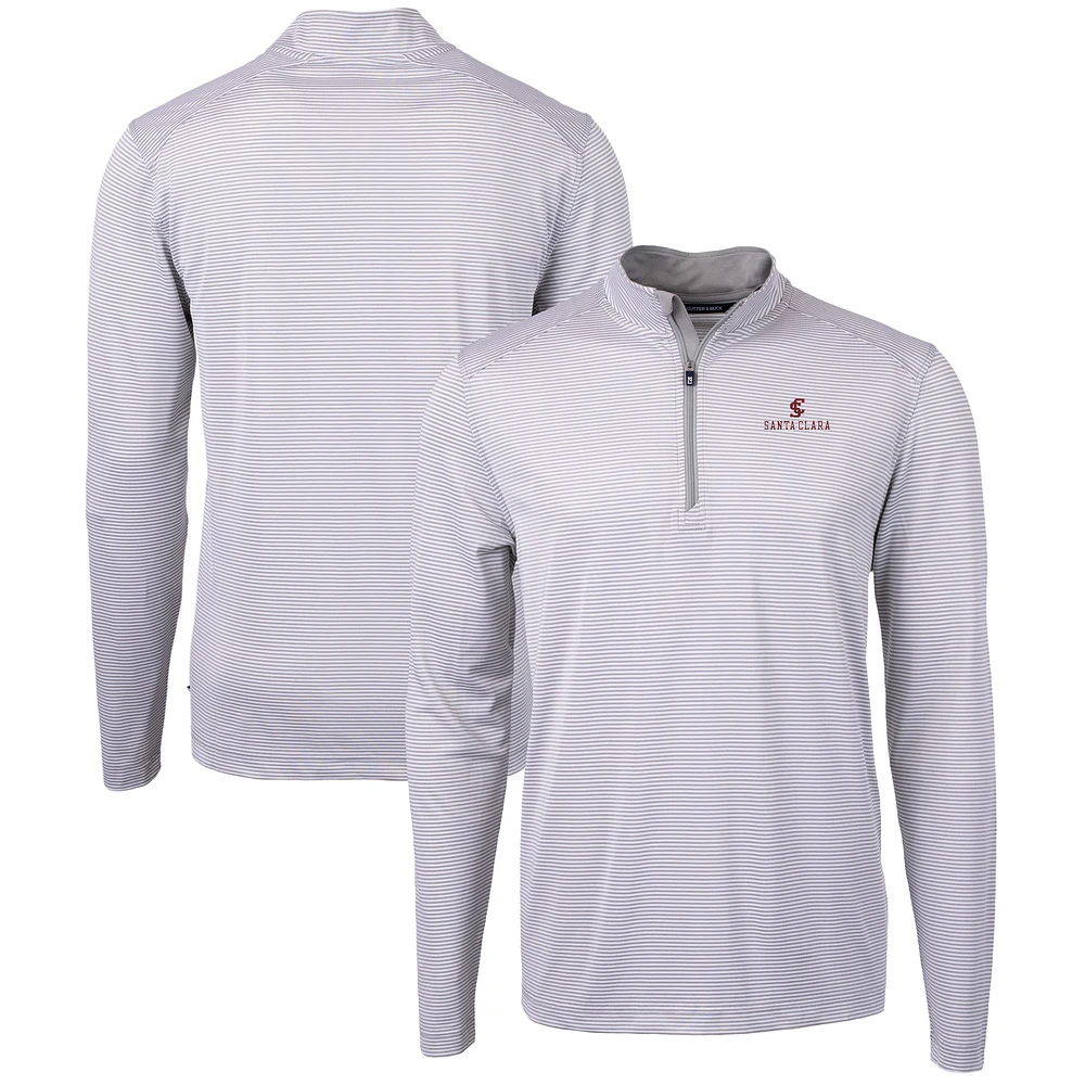 Men's Cutter & Buck Gray/White Santa Clara Broncos Big Tall Virtue Eco Pique Micro Stripe Recycled Quarter-Zip Pullover Top
