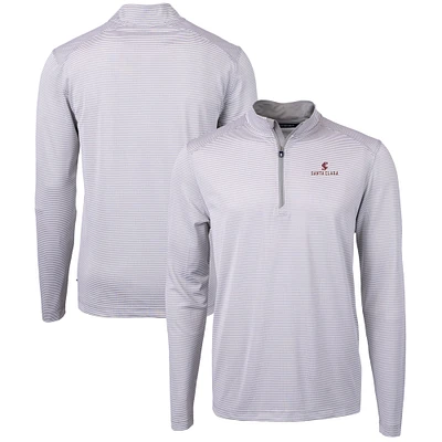 Men's Cutter & Buck Gray/White Santa Clara Broncos Big Tall Virtue Eco Pique Micro Stripe Recycled Quarter-Zip Pullover Top