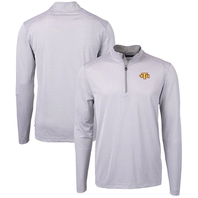 Men's Cutter & Buck Gray/White Tennessee Tech Golden Eagles Big Tall Virtue Eco Pique Micro Stripe Recycled Quarter-Zip Pullover Top