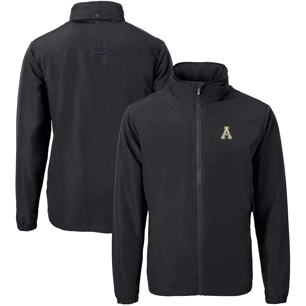 Men's Cutter & Buck Black Appalachian State Mountaineers Big Tall Charter Eco Knit Recycled Full-Zip Jacket