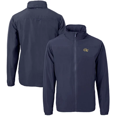Men's Cutter & Buck Navy Georgia Tech Yellow Jackets Big Tall Charter Eco Knit Recycled Full-Zip Jacket