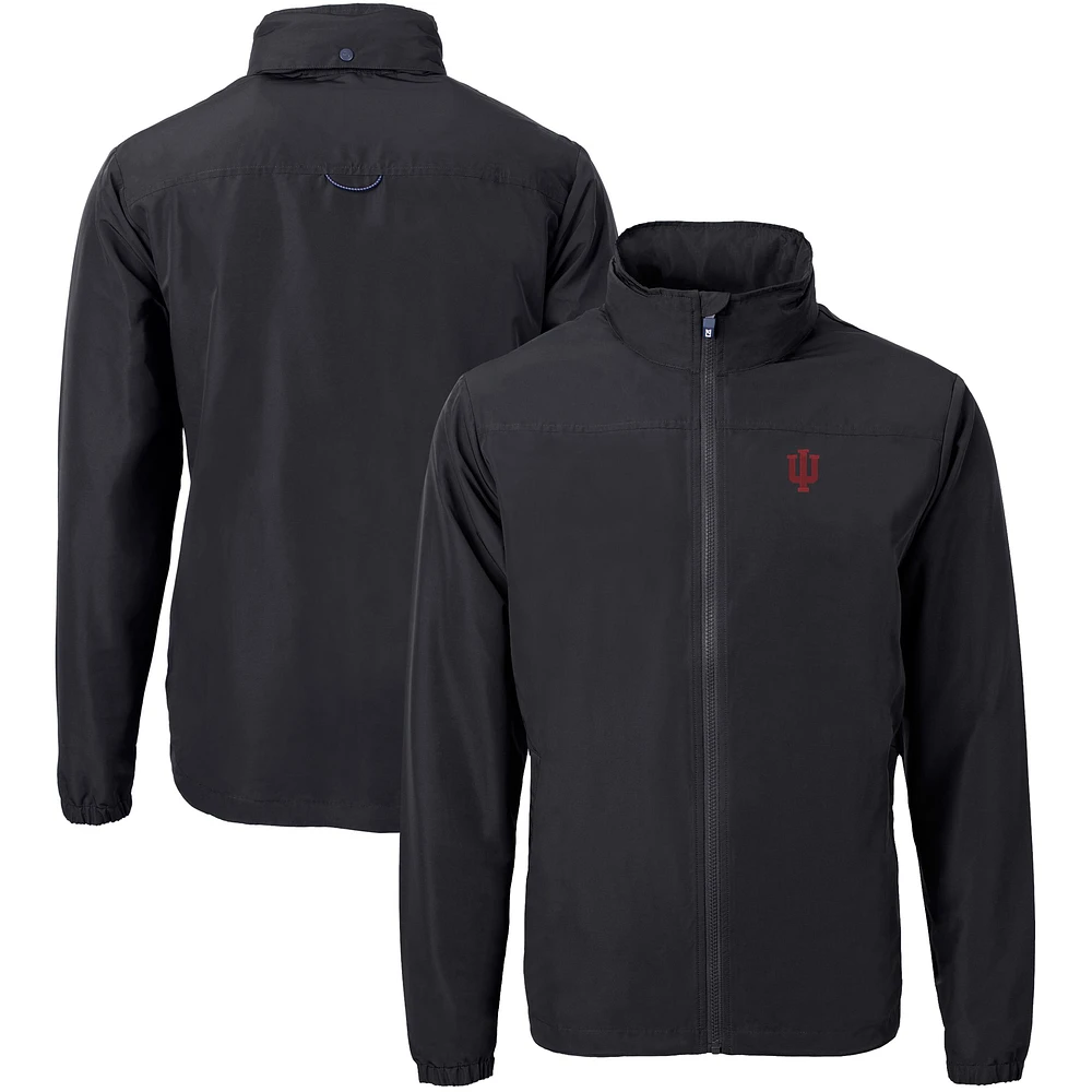 Men's Cutter & Buck Black Indiana Hoosiers Big Tall Charter Eco Knit Recycled Full-Zip Jacket