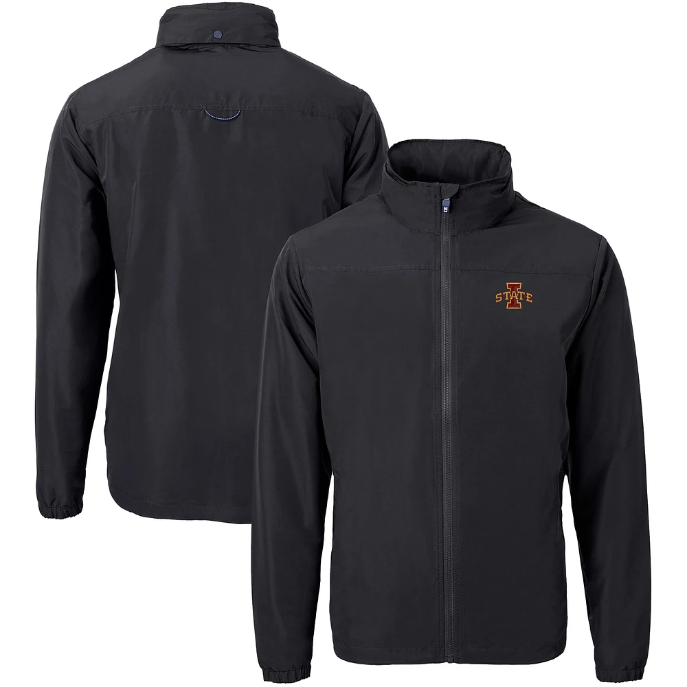 Men's Cutter & Buck Black Iowa State Cyclones Big Tall Charter Eco Knit Recycled Full-Zip Jacket