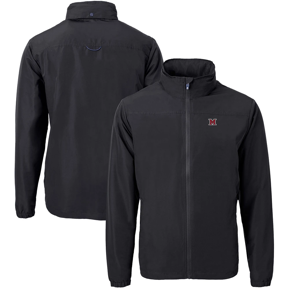Men's Cutter & Buck Black Miami University RedHawks Big Tall Charter Eco Knit Recycled Full-Zip Jacket
