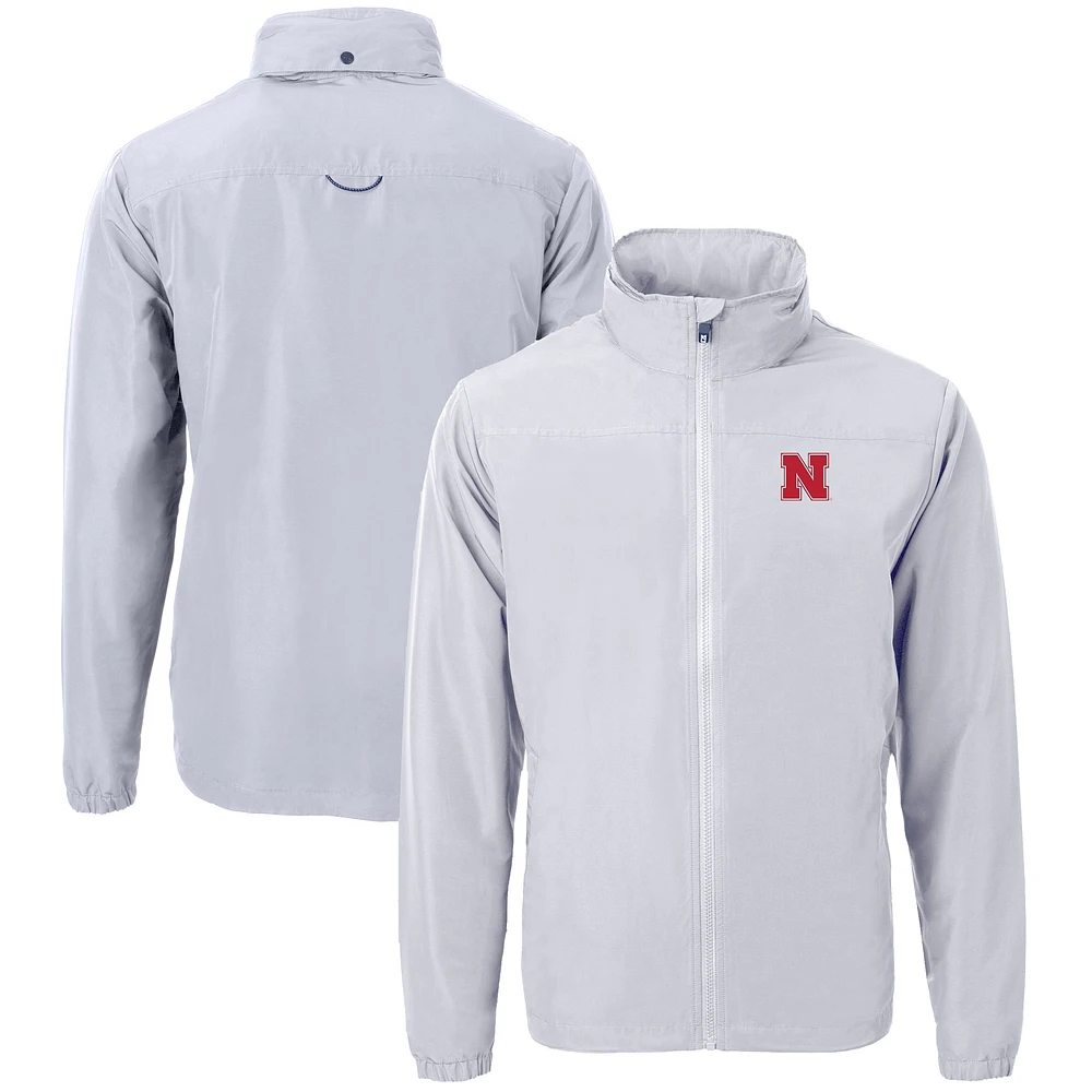Men's Cutter & Buck Gray Nebraska Huskers Big & Tall Charter Eco Knit Recycled Full-Zip Jacket