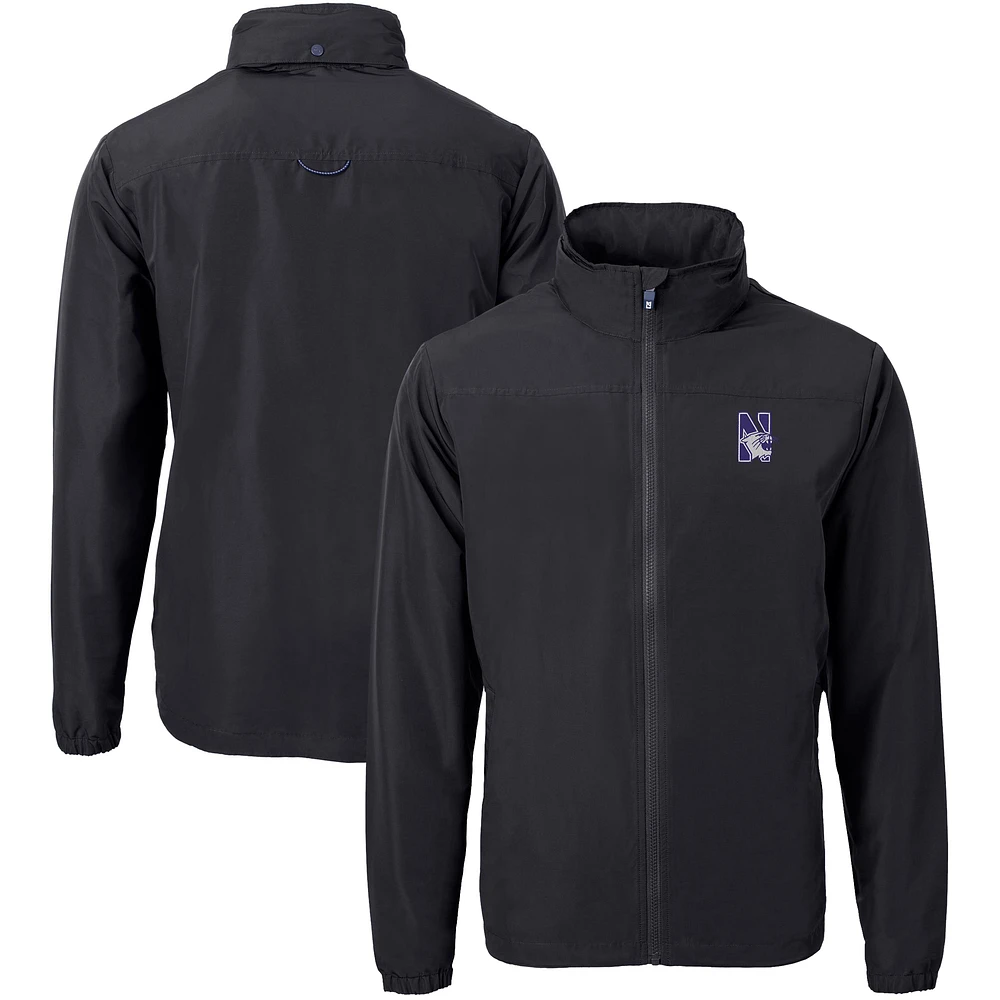 Men's Cutter & Buck Black Northwestern Wildcats Big Tall Charter Eco Knit Recycled Full-Zip Jacket