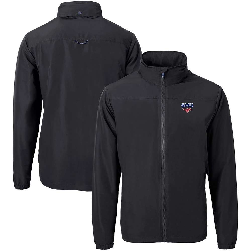 Men's Cutter & Buck Black SMU Mustangs Big Tall Charter Eco Knit Recycled Full-Zip Jacket
