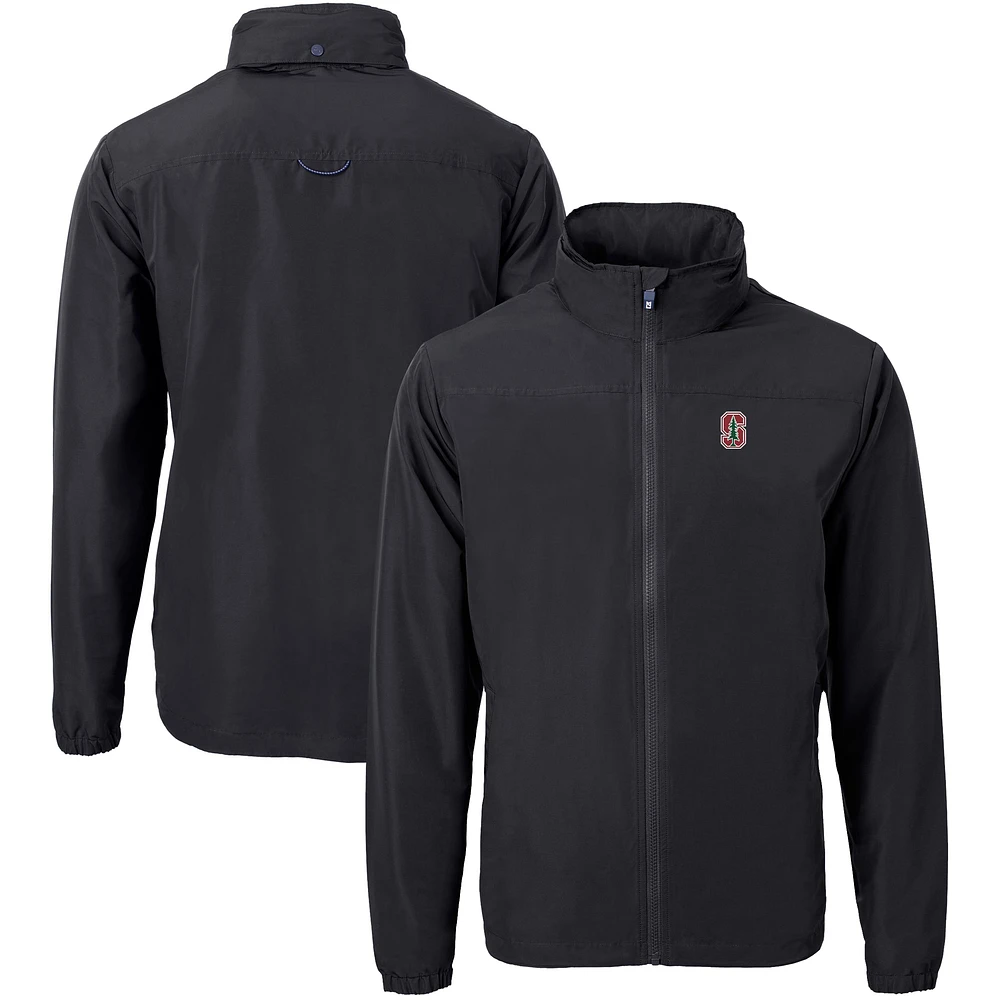 Men's Cutter & Buck Black Stanford Cardinal Big Tall Charter Eco Knit Recycled Full-Zip Jacket