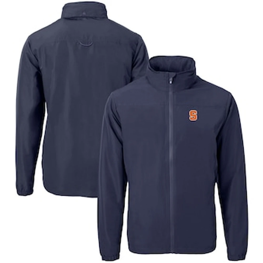 Men's Cutter & Buck Navy Syracuse Orange Big Tall Charter Eco Knit Recycled Full-Zip Jacket