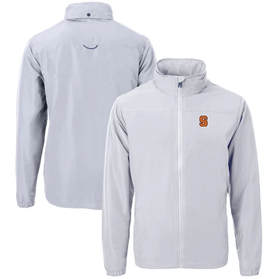 Men's Cutter & Buck Gray Syracuse Orange Big Tall Charter Eco Knit Recycled Full-Zip Jacket
