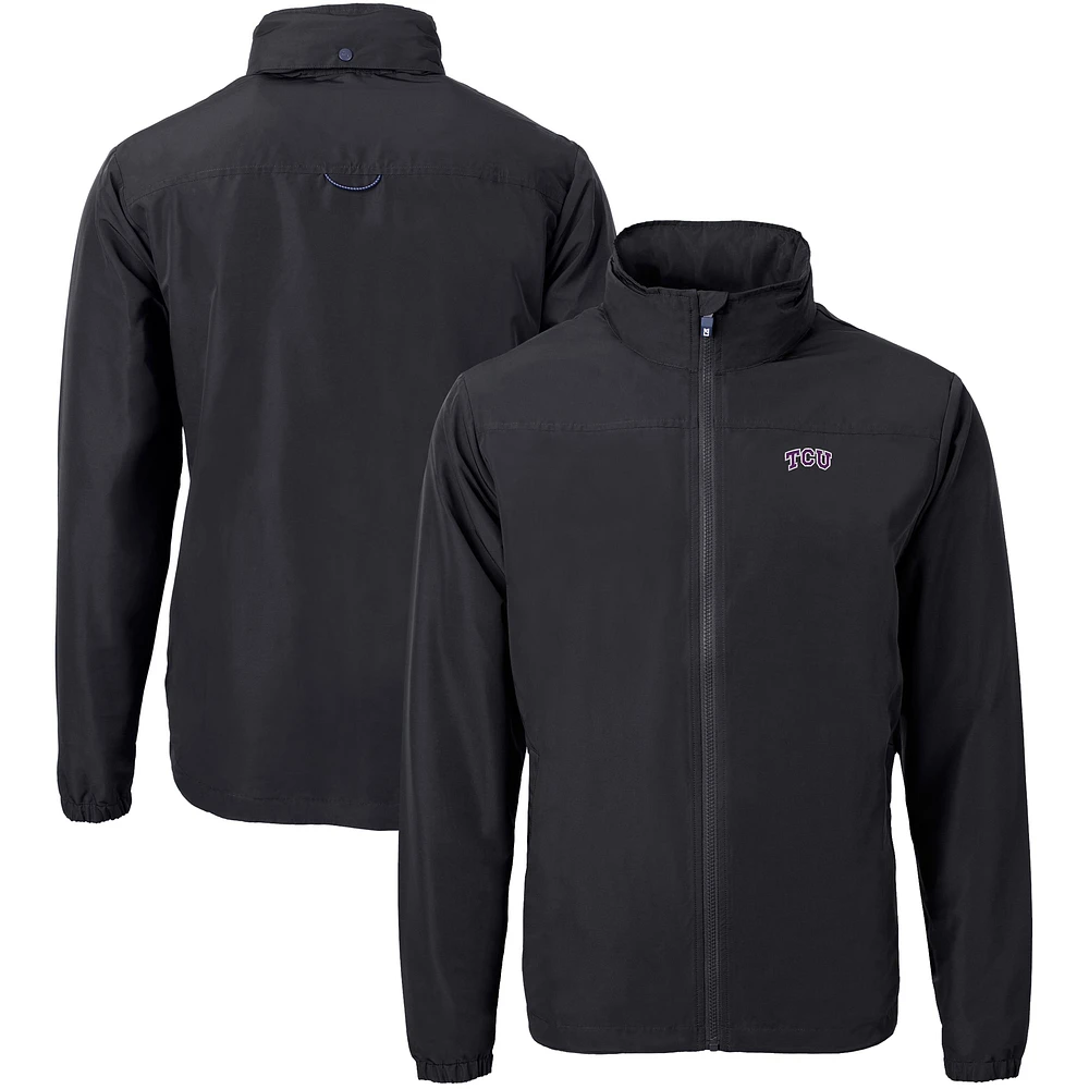 Men's Cutter & Buck Black TCU Horned Frogs Big Tall Charter Eco Knit Recycled Full-Zip Jacket