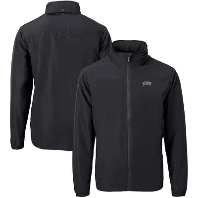 Men's Cutter & Buck Black TCU Horned Frogs Big Tall Charter Eco Knit Recycled Full-Zip Jacket