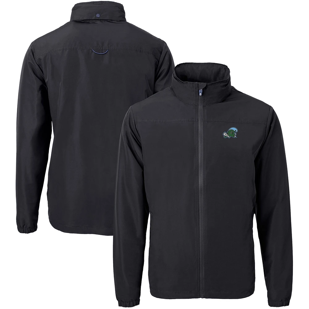 Men's Cutter & Buck Black Tulane Green Wave Big Tall Charter Eco Knit Recycled Full-Zip Jacket